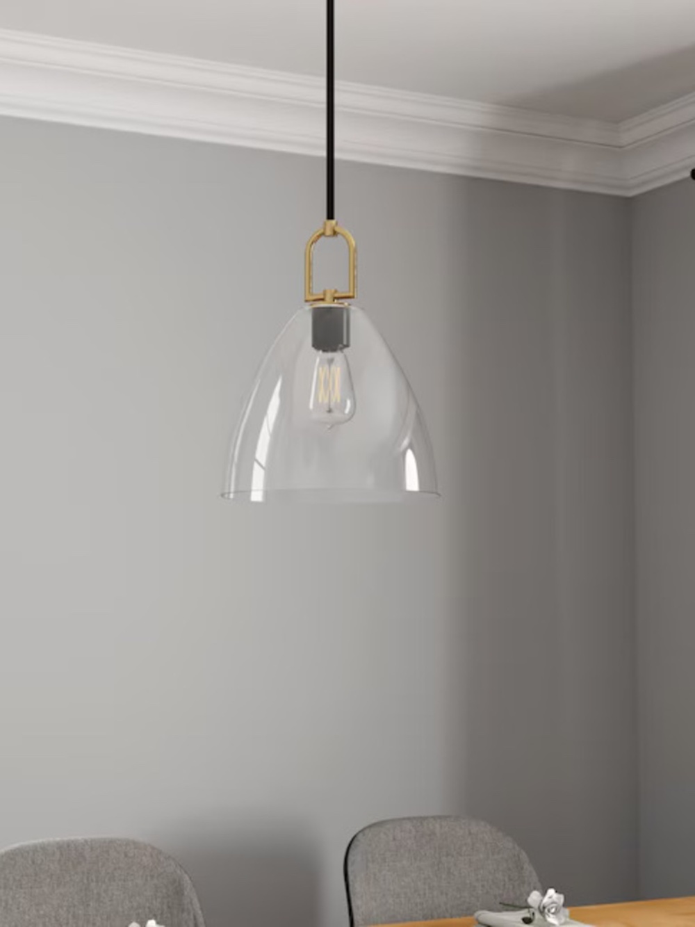 1-Light allen+roth Matte Black Transitional Clear Glass Cone Hanging Pendant